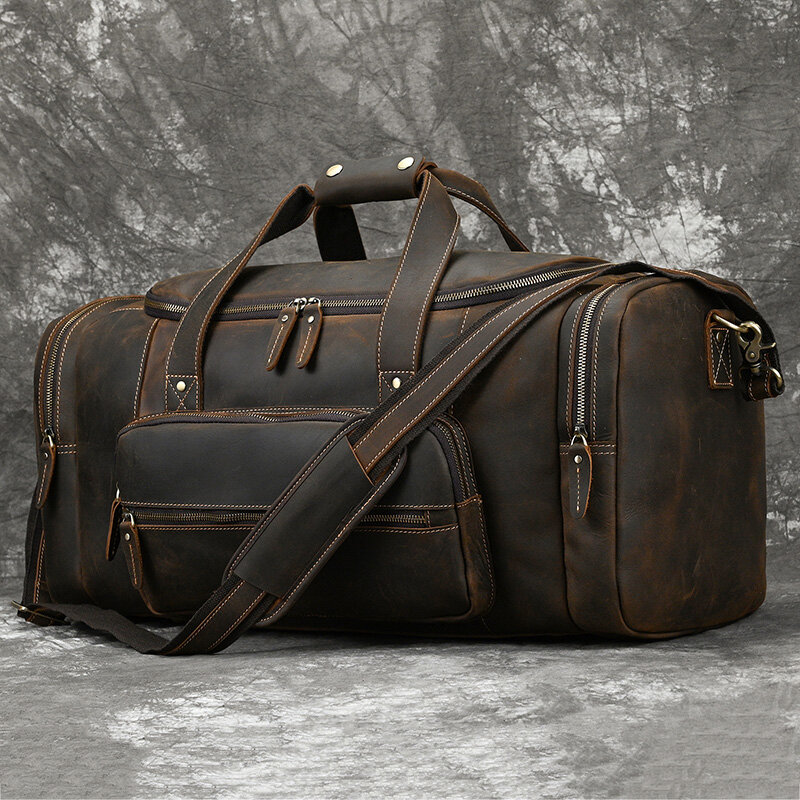 Saco de bagagem de couro masculino de grande capacidade, mochila masculina, sacos Weekender na bagagem, bolsas para a noite