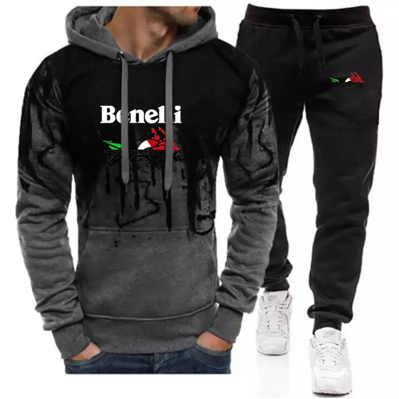 Hoodies Benelli Trk 502X gradiente cor, sweatpant casual masculino, casacos esportivos de hip hop, terno e calças, nova impressão, 2024