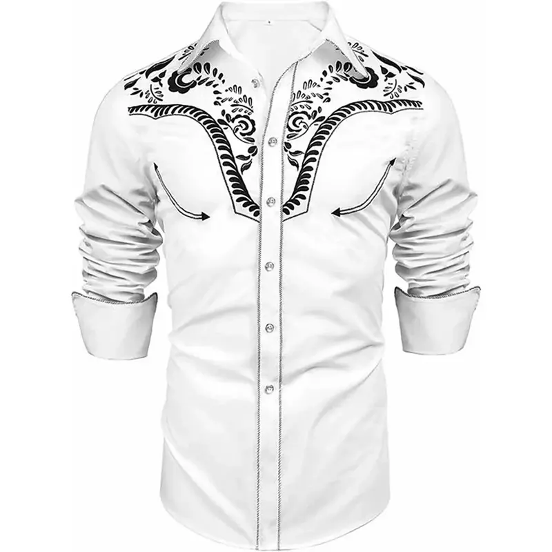 Camicia stile occidentale con motivo floreale, stampa 3D bianca, bottoni a maniche lunghe da strada, designer di abbigliamento moda, casual 2023