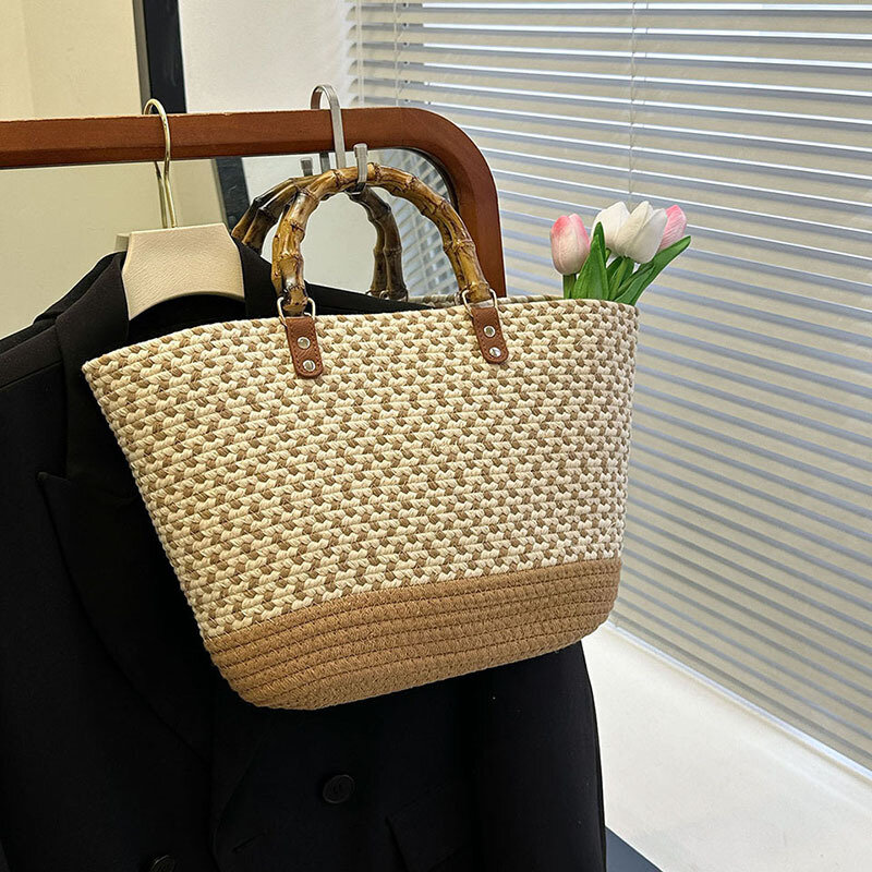 CGCBAG Casual Hand Woven Bag For Women Lage Capacity Straw Tote Bag 2024 New Luxury Summer Female Beach Bag Handbags
