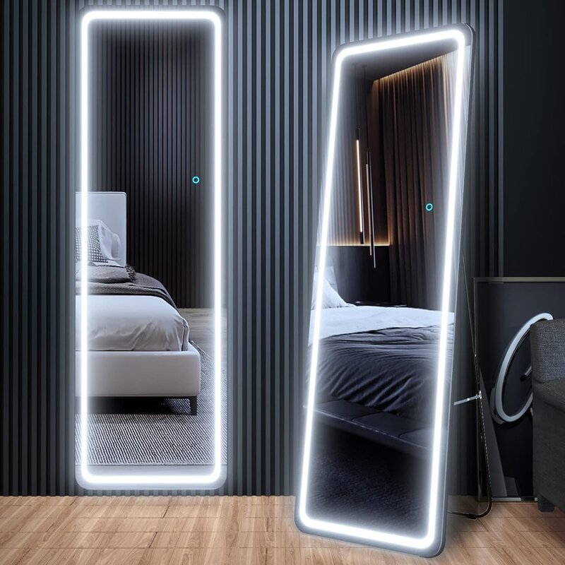 Floor Mirrors,63"x20" Full Length Floor Mirror,Dimming Lights Full-Size Body Mirror Lighted Mirrors,Wall Mounted Hanging Mirror