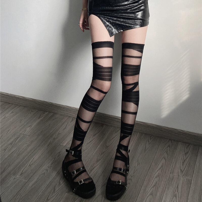 JK Lolita stoking wanita kaus kaki sutra kristal transparan ultra-tipis stoking Tinggi paha Y2k kaus kaki paha perempuan