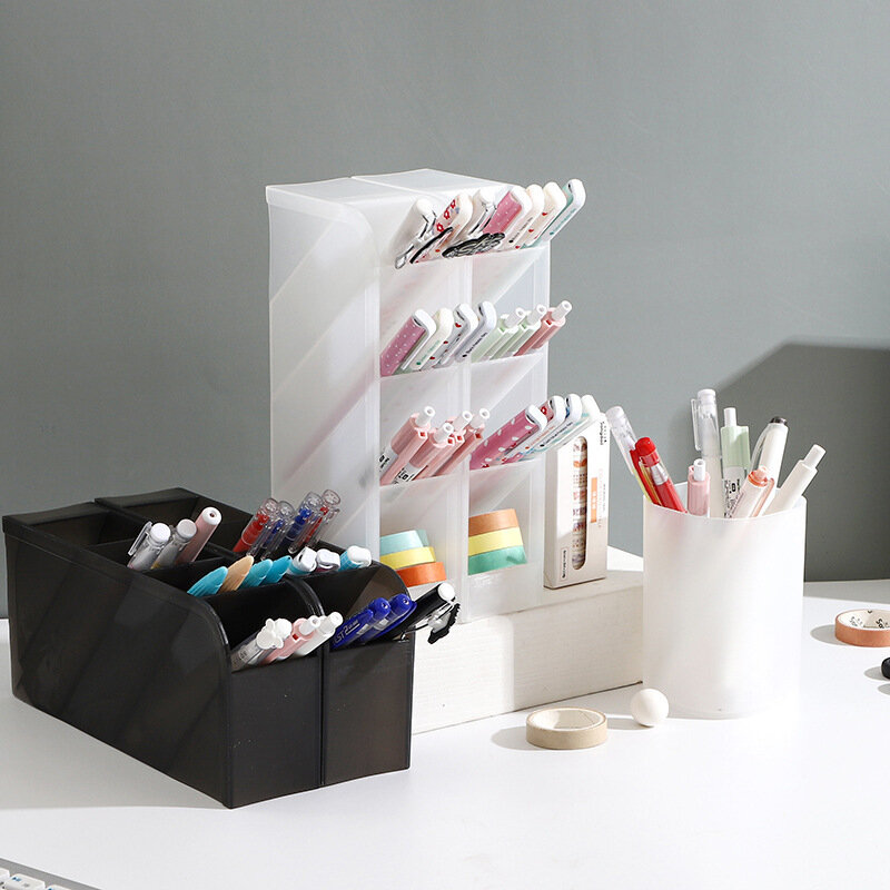 Business Pen Holder Storage Box Organizer Transparent Creative Ins Simple Pen Bucket Office Desk Student Stationery