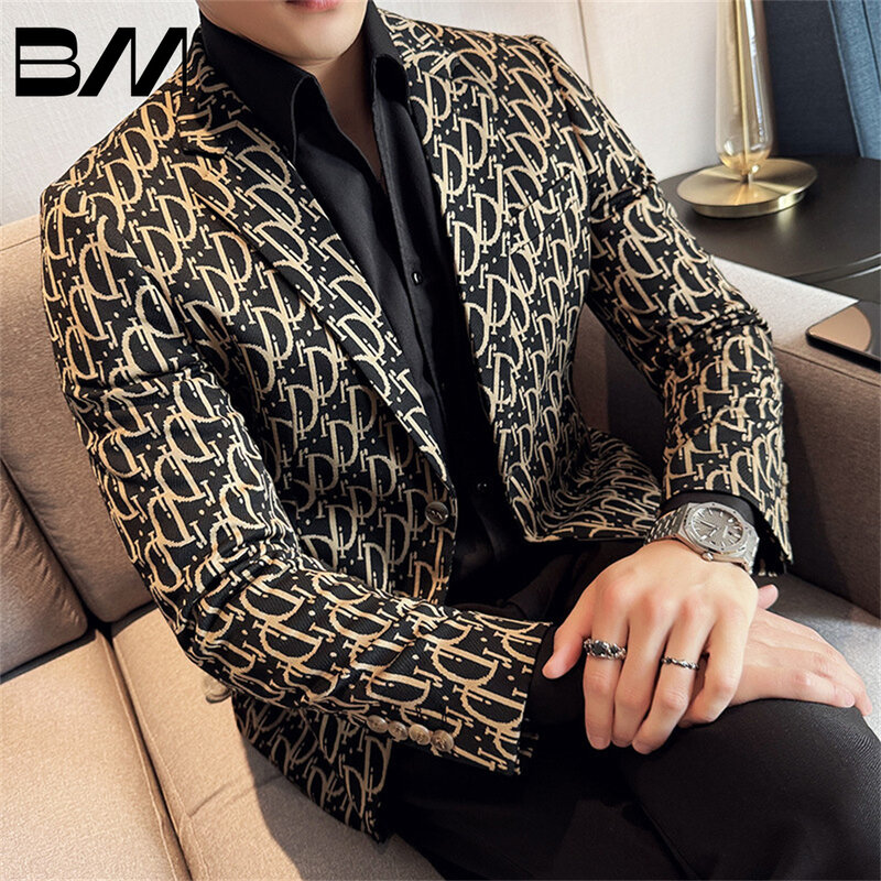 Slim Fit Business Suit Casual Fancy Men's British Style Dress Elegant Jacquard Blazer Only Blazer