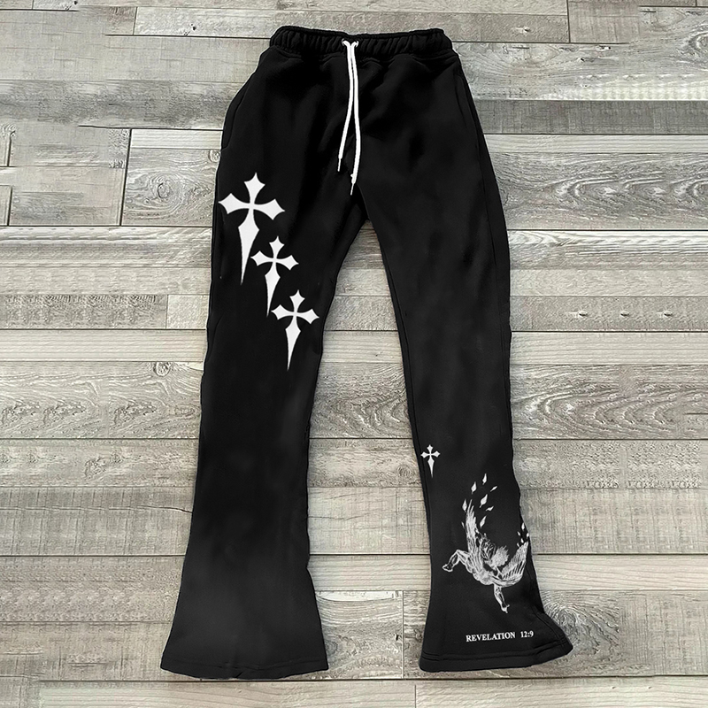 Y2K celana panjang menyala untuk wanita, celana panjang pinggang tinggi antik motif 3D kasual musim semi musim gugur