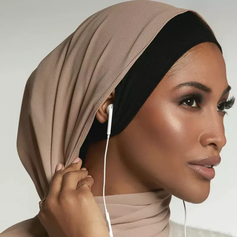 2021 NOVO Cachecol de Algodão com Buraco de Orelha Stretch Jersey Interior Redondo Frente Sob Hijab Boné Turbante Feminino