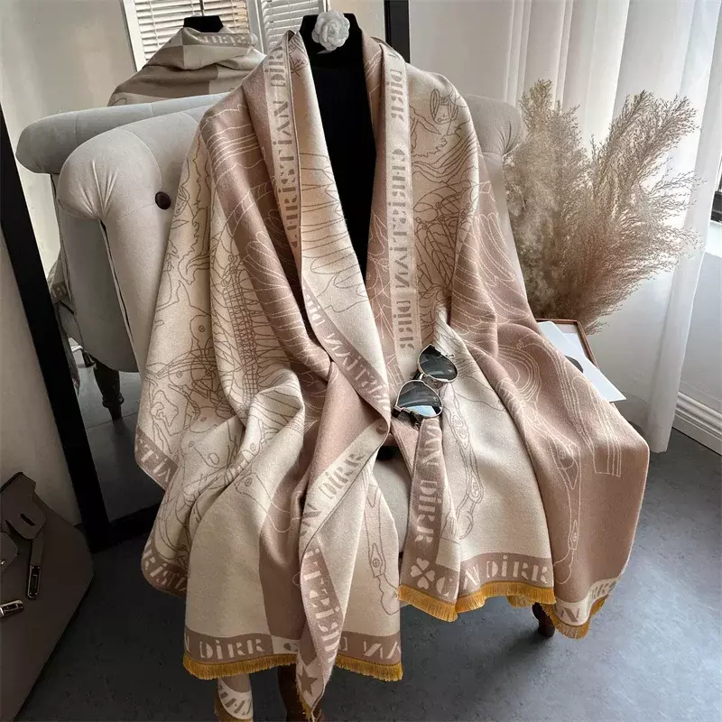 Marca de luxo Pashmina Shawl Wrap para mulheres, lenços de caxemira quentes, bandana macia, cobertor grosso, design de inverno