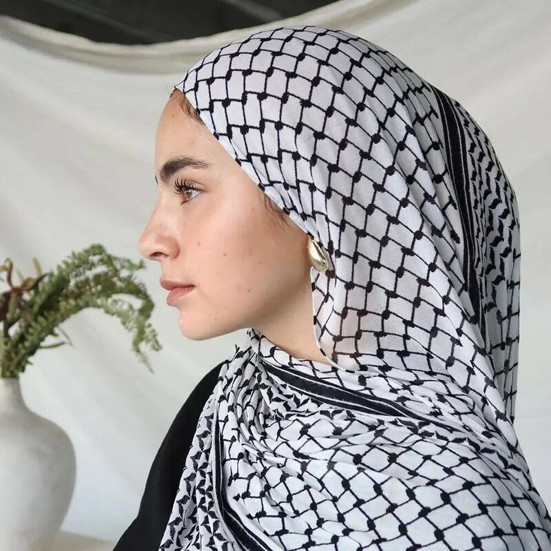 Fashion Keffiyeh syal sifon jilbab wanita Muslim Dubai Foulard Hijab aksesoris selendang bernapas syal rambut Z2R3