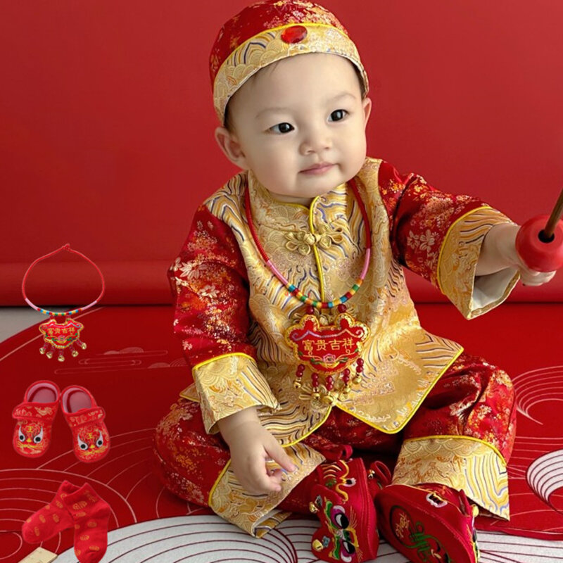 Традиционный китайский костюм Тан в стиле ретро для малышей, праздничная одежда на сто дней и один год, подарок для детей, Новогодняя одежда