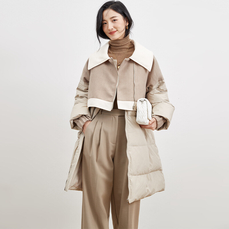 CHWA-중간 길이 패션 여성 화이트 구스 다운 코트, 29-43 2022 FW 신상품