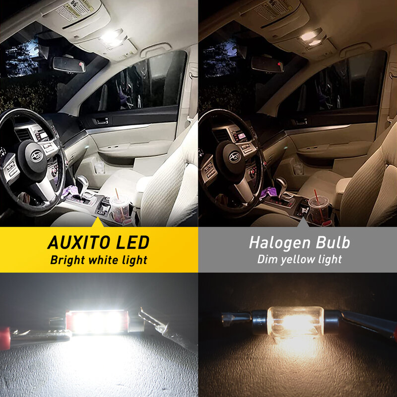 AUXITO 자동차 인테리어 돔 독서등 번호판, C10W LED 캔버스 축제, 31mm 36mm, C5W LED 전구, 12V COB, 6000K 흰색, 4 개, 2 개