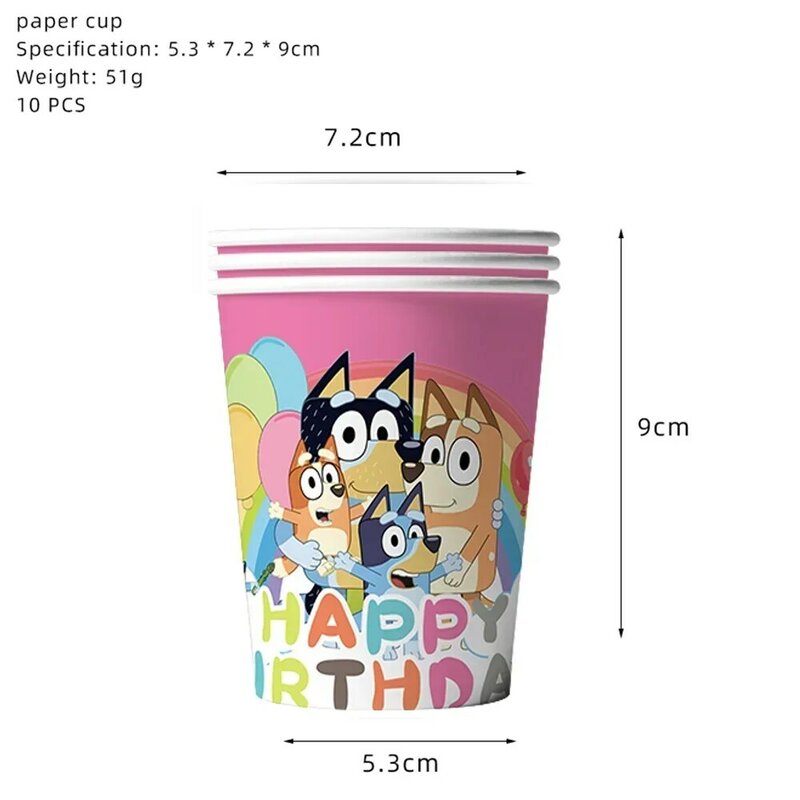 Suministros de fiesta de cumpleaños de dibujos animados rosa para Blueys Dog, pancarta desechable, adorno para pastel, conjunto de globos de bandera colgante, decoraciones de cumpleaños