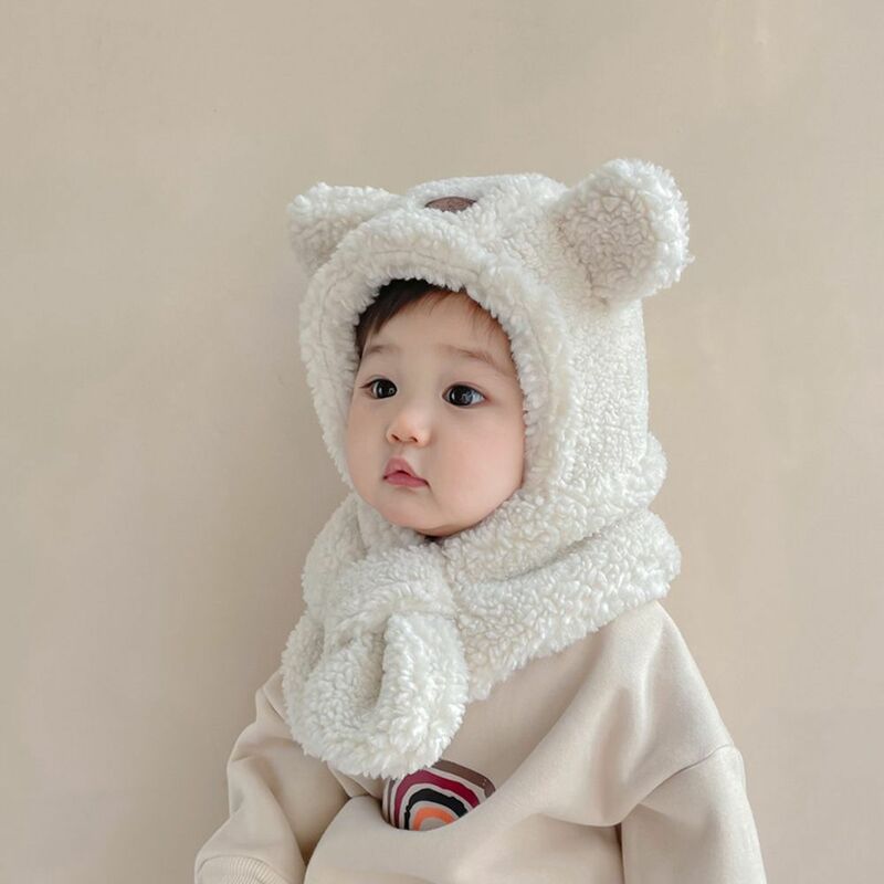 Fashion Hat With Scarf Autumn Winter Children Warm Baby Bonnet Hooded Scarf Ear Protect Cap Plush Cap