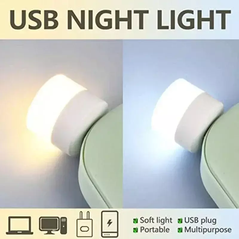 Mini USB Night LED Lights, Proteção para os olhos, Luz de leitura de livros, PC Mobile Power Plug, Lâmpadas de carregamento, Atacado, Branco quente, 1Pc, 50 Pcs