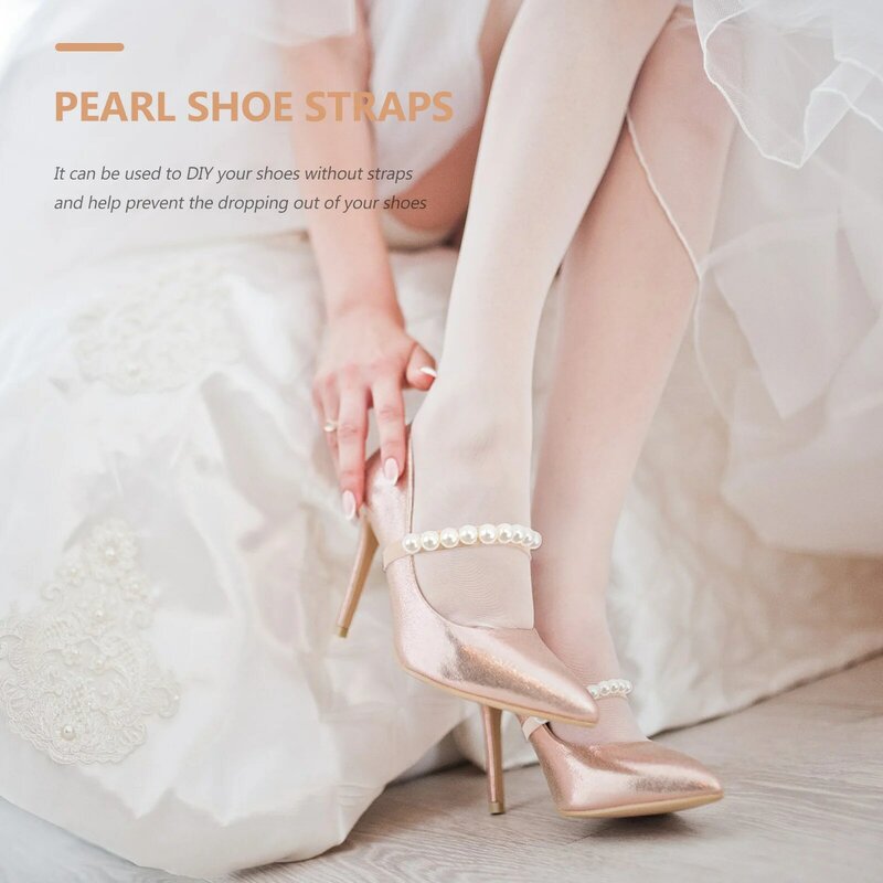 2 Pairs Clear Heels Anti Drop Laces Elastic Elastic Lace Up Heels Pearl Shoe Shoelace Detachable Elastic
