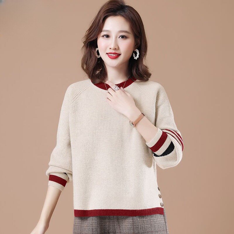 Round Neck Large Size Women's Knitwear Temperament Leisure Loose Sweater 2024 New Female Korean Style Fashion Bottoming Shirt