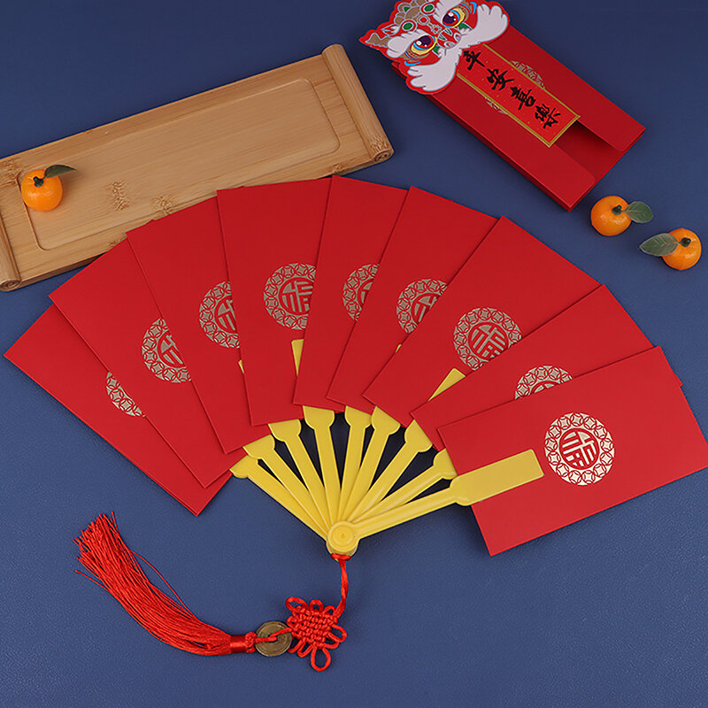 Sobres rojos de Año Nuevo Chino, bolsillos rojos con forma de abanico para Festival de Primavera chino Hongbao, el mejor deseo, bolsillos de dinero de la suerte, regalo, novedad de 2024