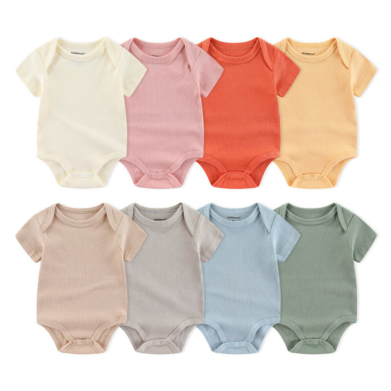 Summer Newborn Baby Girls Rompers Pure Color Cotton Short Sleeved Bodysuit Infants Breathable Soft Jumpsuit