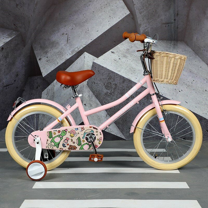 14/16/Inches Retro Children's Bicycles With Auxiliary Wheel Woven Car Basket Outdoor Bike For Boys And Girls Aged 4-10 Years