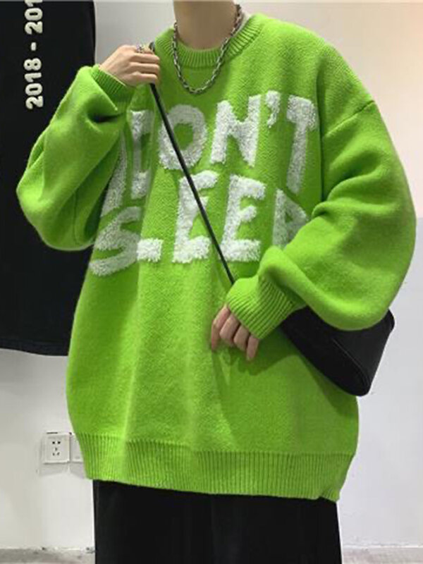 Suéteres Vintage de punto con estampado Y2K para parejas, cuello redondo, estilo coreano, Harajuku, Casual, de gran tamaño, Hip Hop, patrón de letras, ropa