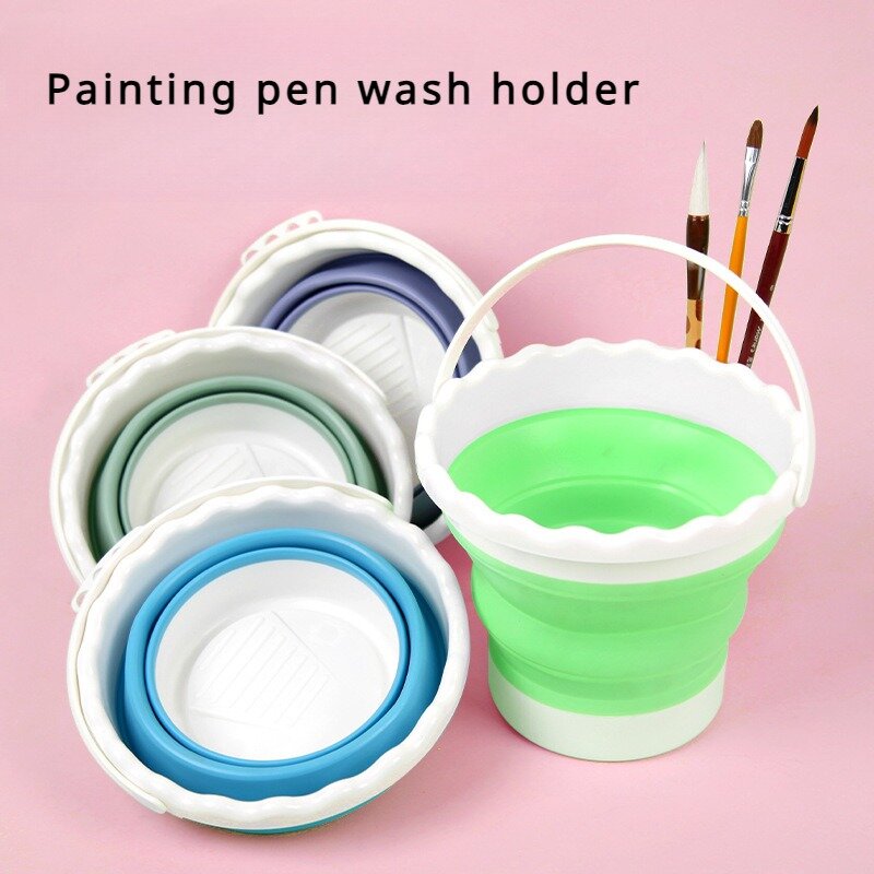 18cmDiameter Round Thickened Silicone Bucket Painting Pen Washer Art Supplies Watercolor Paint Palette Cleaning Portable Bucket