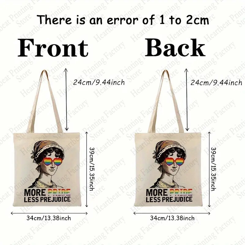 More Pride Less Prejudice Pattern Tote Bag Casual Canvas Shoulder Bag Rainbow Letter Shopping Bag 2024 Fashion Trend Bags