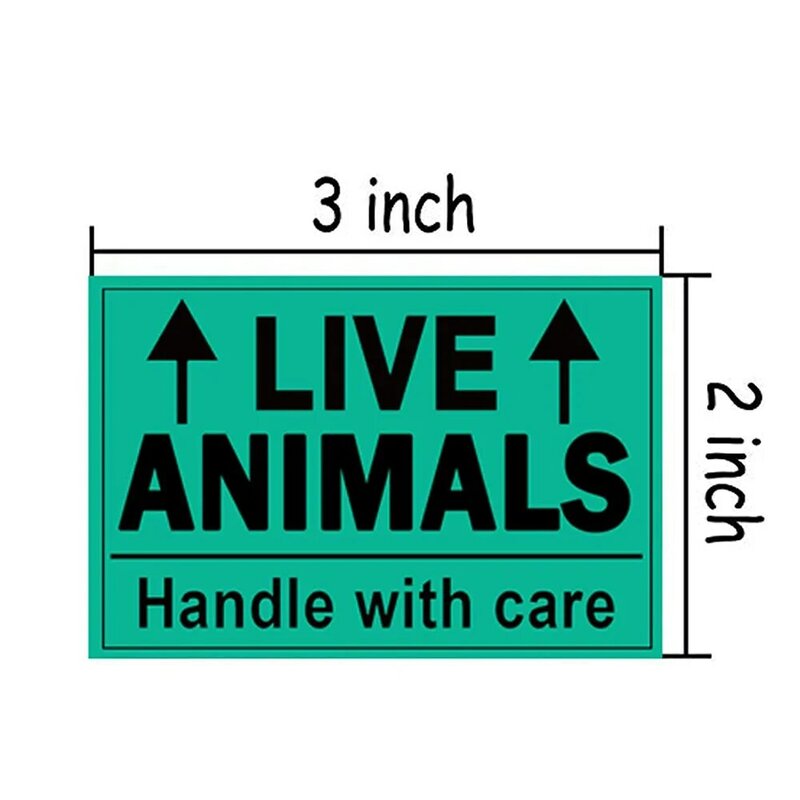 2X3 дюйма, живые животные, обращайтесь с наклейками для ухода, флуоресцентные хрупкие наклейки для доставки и упаковки