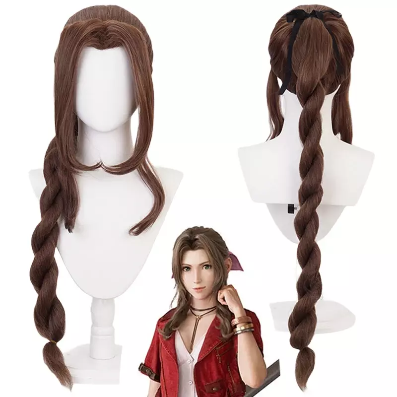 Wig Cosplay Game Final Fantasy VII Aerith Gainsborough Wig Cosplay gadis dewasa rambut kepang sintetis tahan panas properti pesta topeng