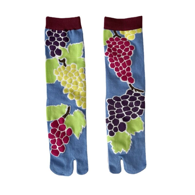 Colorful Cartoon Combed Cotton Women's Two Toe Socks Grapes Waves Carp Japanese Harajuku Funny Cute Sandals Tabi Socks Sokken