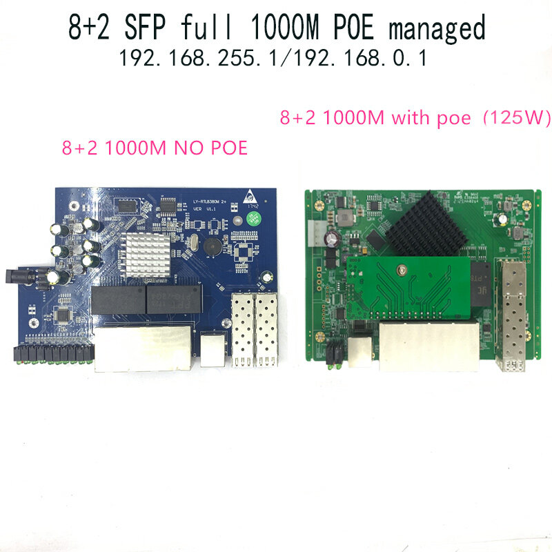 Módulo de gestión IP de 8 puertos, conmutador Ethernet PoE de 10/100/1000Mbps, módulo de interruptor gestionado con 2 ranuras Gigabit SFP