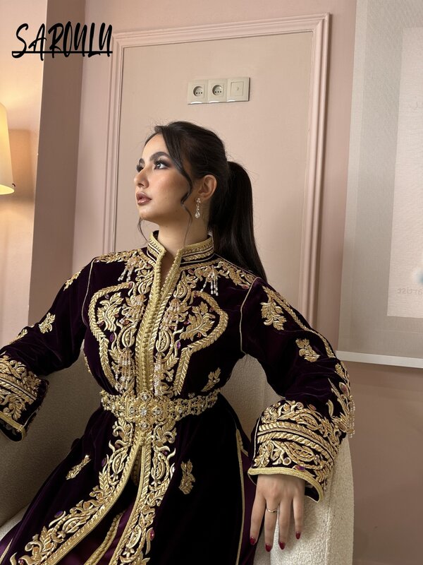 Gaun malam applique Kaftan Maroko hitam gaun pengantin A-line pesta 2024 jubah panjang lantai manik-manik gaun panjang