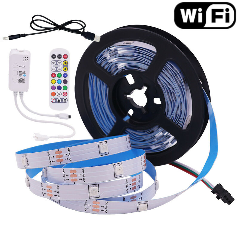 Ws2812b led luz de tira 5v 18leds/m 1m-10m rgb led fita tuya wifi bluetooth controle remoto tv backlight decoração para casa + adaptador de energia