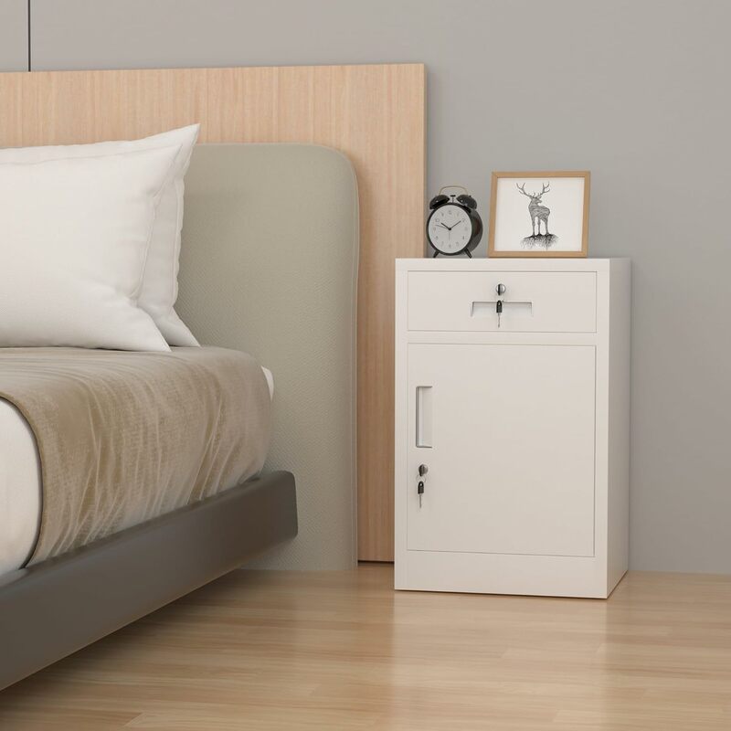Jingur Metalls chrank mit abschließbarer Tür und Schublade, abschließbare Schubladen kiste mit verstellbarem Regal für das Home-Office-Schlafzimmer