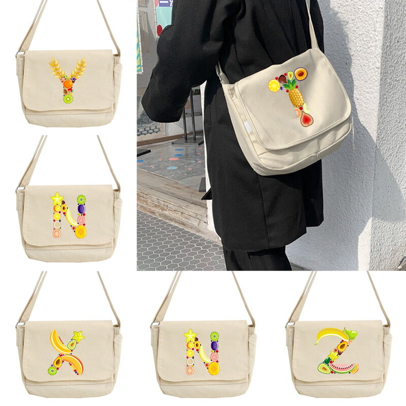 Bolsa de mensajero de tendencia Retro, bolso de mensajero multifunción de estilo universitario Harajuku para estudiantes, bolsos portátiles con patrón de frutas de un solo hombro