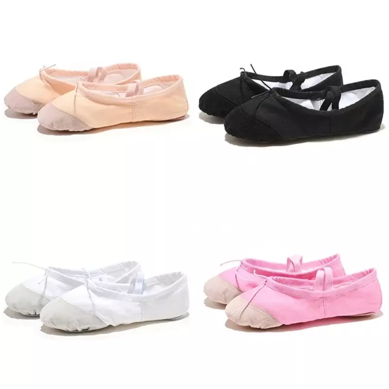 Zapatillas planas de gimnasia para Yoga, zapatos de baile de lona para niñas y mujeres de Ballet, blanco, rosa, blanco y negro