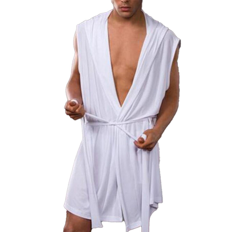 Pijamas transpirables de seda de leche para hombre, albornoces sin mangas para boda, blanco, gris, marrón, seda de leche, moda informal