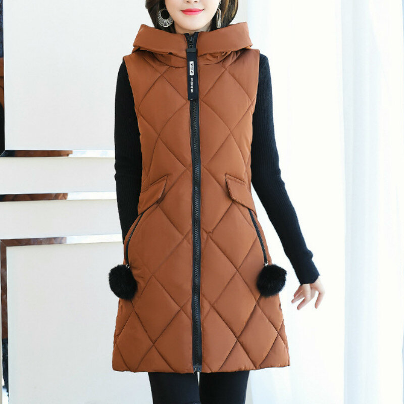 Chaleco de algodón de plumón para mujer, chaqueta grande sin mangas, cálida, estilo coreano, para primavera y otoño, L-4XL