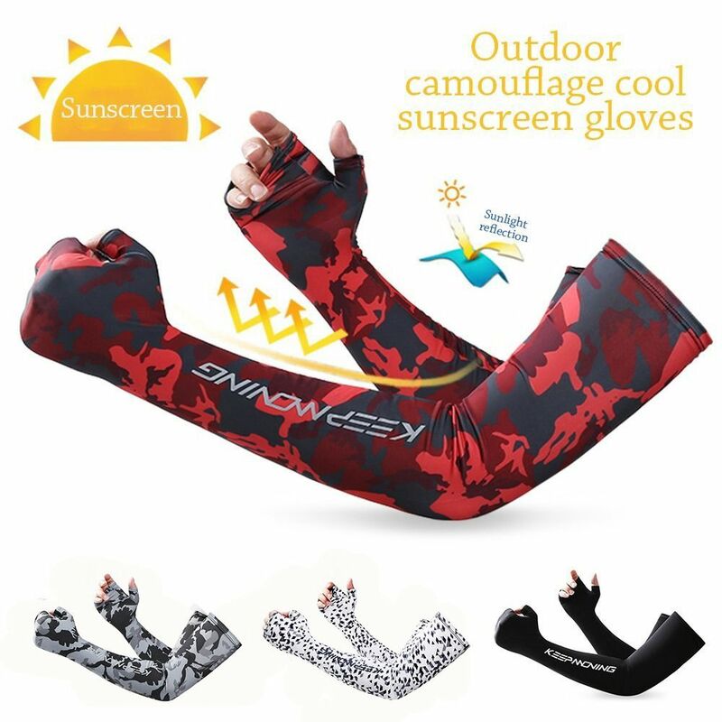 Summer Cooling Men Sports Cycling Sleeves Quick-drying Sun Protection Outdoor Fitness Camouflage Gloves Sweat-absorbent