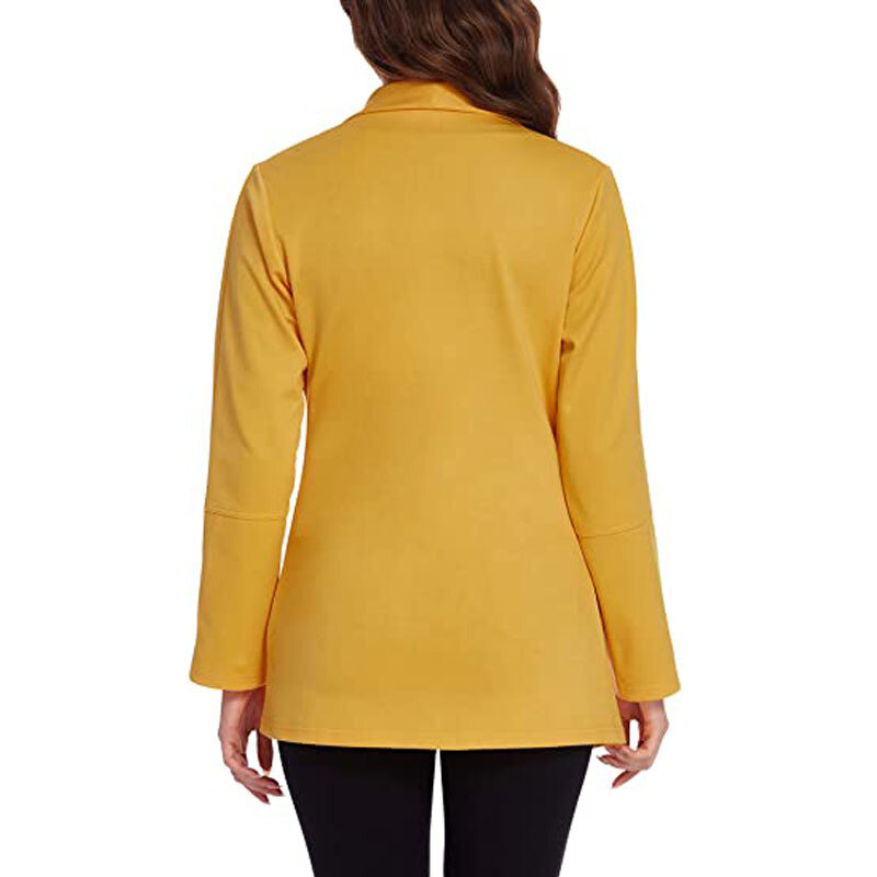 HAOOHU-abrigo de traje pequeño para mujer, traje largo de cuello fino de color sólido, temperamento de ocio de otoño e invierno