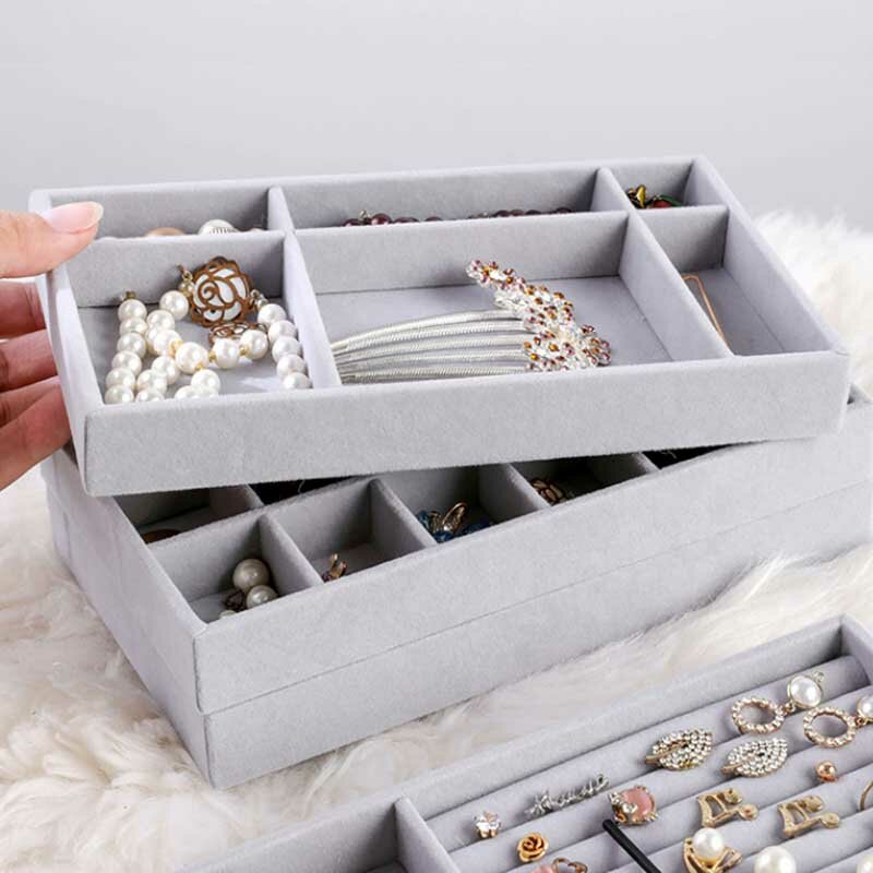 Velvet Jewelry Tray DIY Handicraft  Ring Earring Necklace Finished Product Display Box Earrings Necklace Jewelry Box Organizer