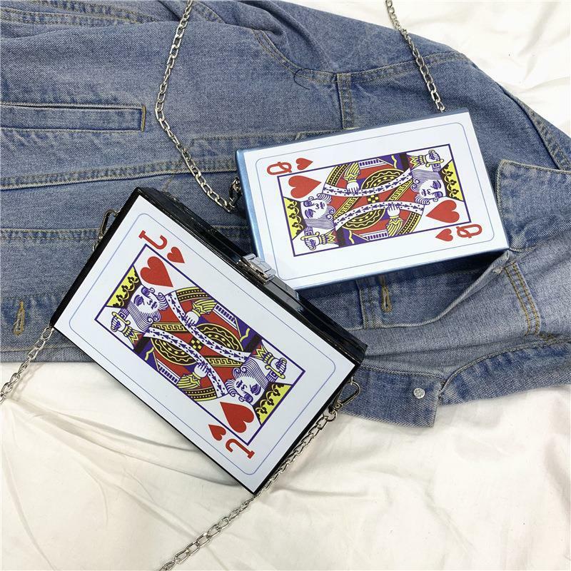 Poker Bag Chain kleine Tasche ins Schulter Messenger bedruckte Box Umhängetaschen für Frauen Geldbörsen und Handtaschen