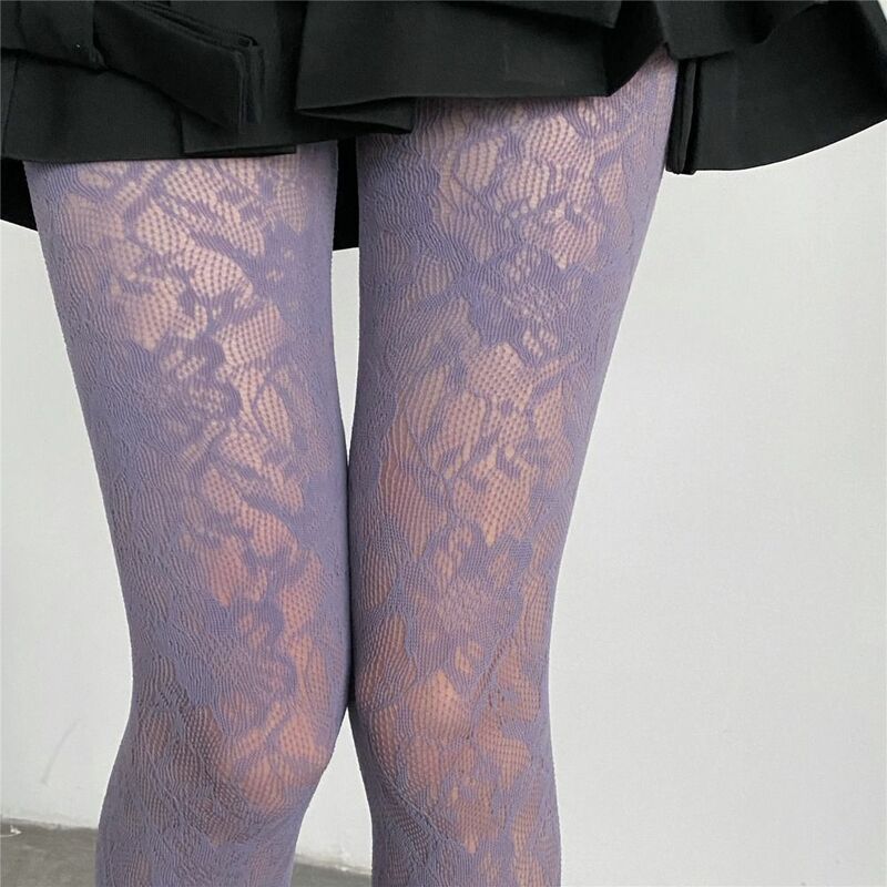 Embroidery Mesh Stockings Fashion Hollow Out Flower Sexy Pantyhose Cool Girl Colored Hipster Harajuku Stockings