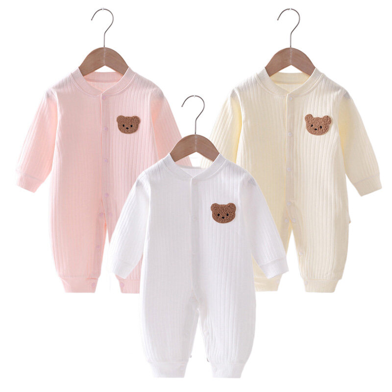Pelele de algodón para bebé, mono de oso de Color sólido, ropa de una pieza para recién nacido, 0 a 18 meses, Otoño, 2024