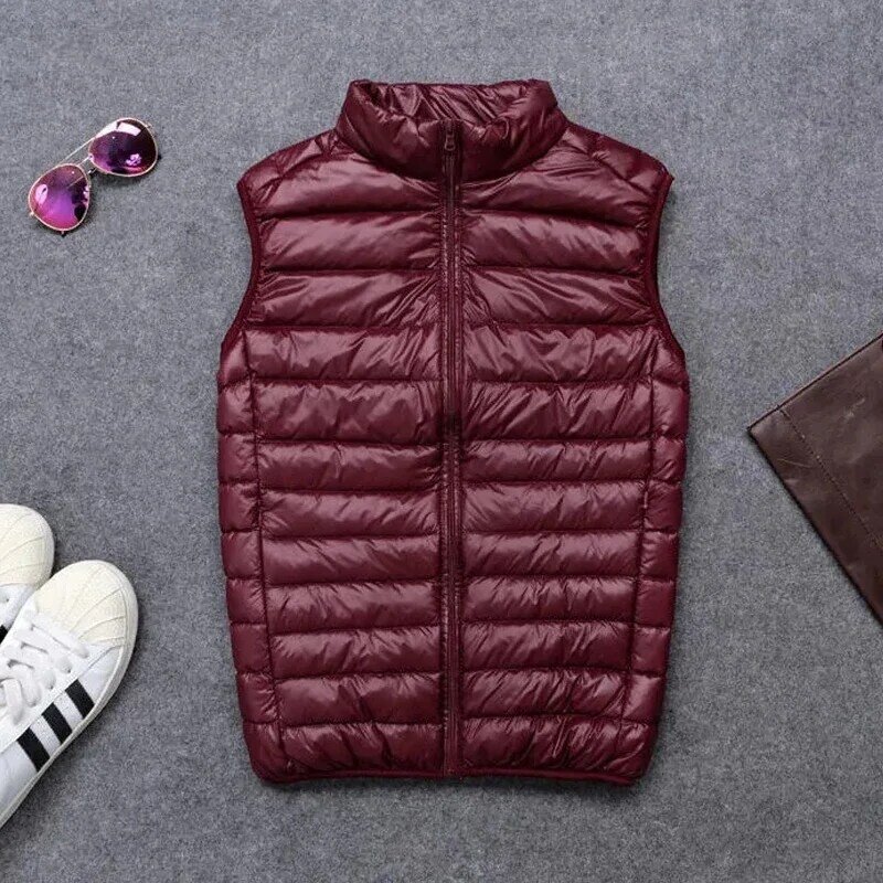 2024 초경량 민소매 퍼퍼 조끼 재킷, 초박형 따뜻한 경량 다운 재킷, 겨울 남성 덕 다운 조끼 코트