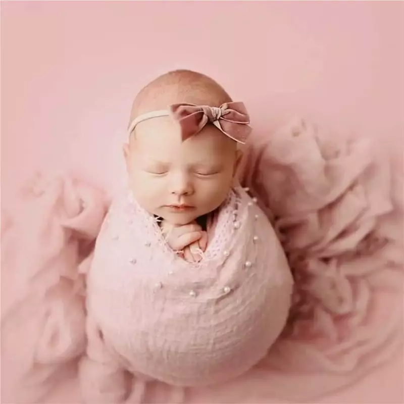 Multifunctionele Zachte Baby Fotografie Props Pasgeboren Fotografie Deken Baby Foto Wraps Parels Kralen Moslim Wraps
