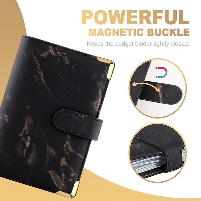 A6 Marble Budget Binder Refillable Notebook for A6 Filler Paper, Personal Planner Binder Cover with Magnetic Buckle Closure