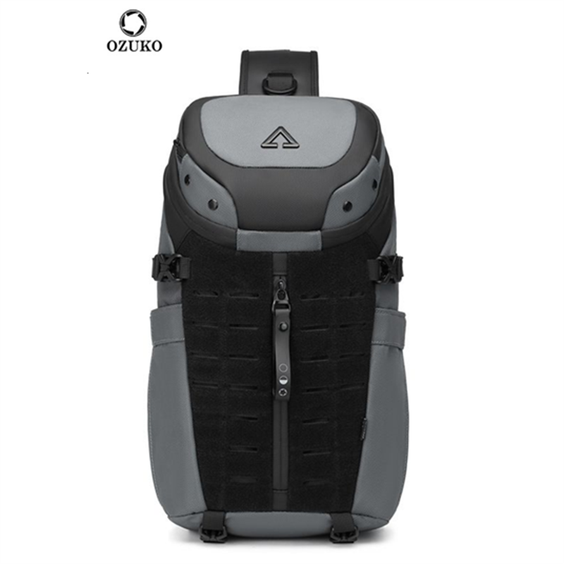 Ozuko tas selempang USB Anti Maling pria, tas kurir selempang perjalanan pendek tahan air untuk pria