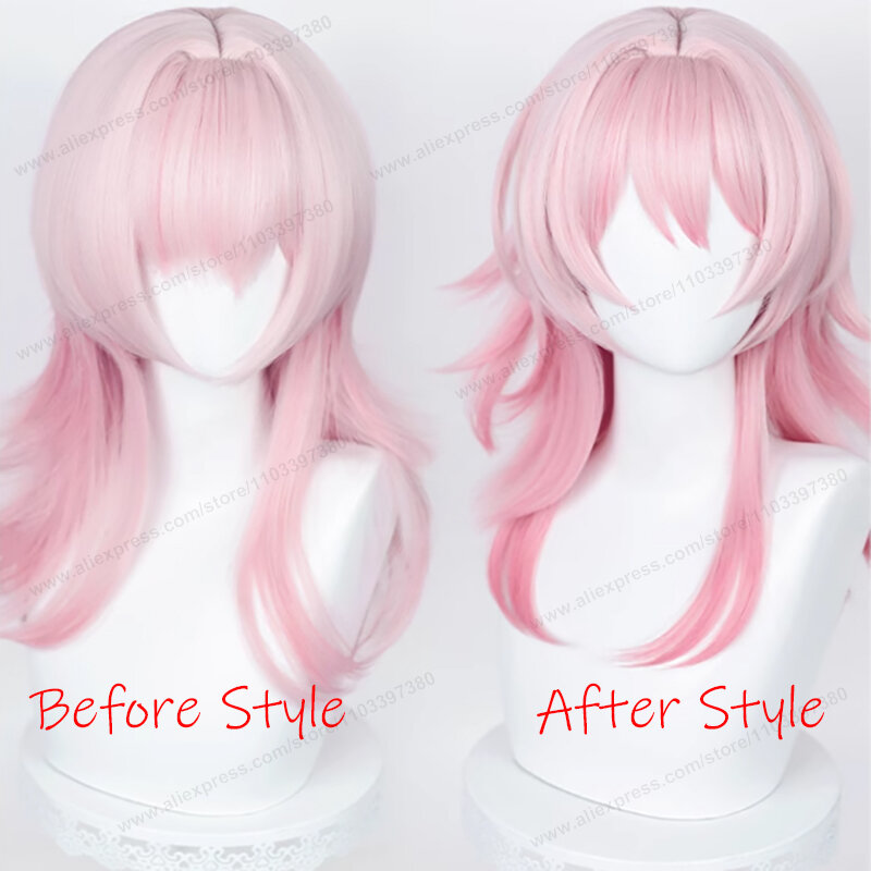 Honkai Star Rail Peluca de Cosplay de Anime, cabello degradado rosa, pelucas sintéticas resistentes al calor, 7 de March, 50cm
