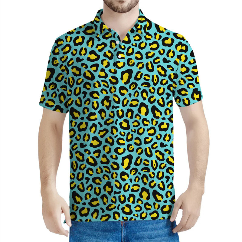 Kaus Polo pola macan tutul Multi warna, atasan bercetak 3D lengan pendek, T-shirt jalanan ukuran besar musim panas untuk pria dan wanita