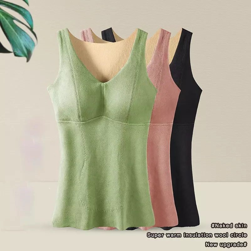 Bra Vest hangat untuk wanita, pakaian dalam musim dingin leher-v tebal hangat elastis empuk atasan 2024 atasan tidur 5 warna
